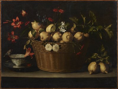 Stilleven met citroenen in een mand van wilgentenen, ca. 1643-1649 door Juan de Zurbaran