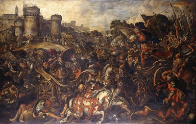 Achilles tegenover Hector buiten Troje door Juan de la Corte