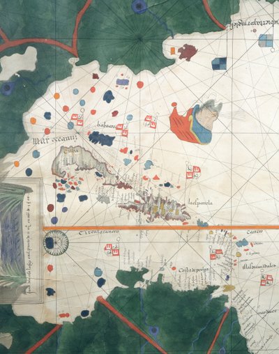 Eilanden van Midden-Amerika, door Juan de la Cosa, nautische kaart door Juan de la Cosa