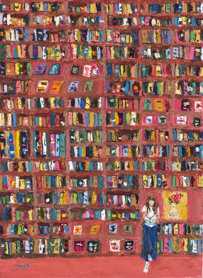 Kleurrijke boekenplank-lezer door Jukyong Park