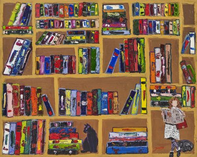 Gezellige leesscène bij de boekenkast door Jukyong Park