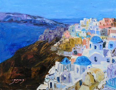 De blauwe koepels van Santorini door Jukyong Park