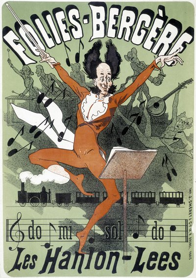 Dirigent, poster voor Les Hanion Lees bij de Folies Bergeres (gravure) door Jules (after) Cheret