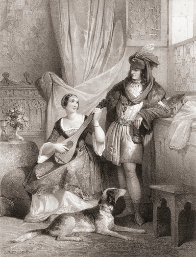 Koning Karel VII van Frankrijk met Agnes Sorel door Jules (after) David
