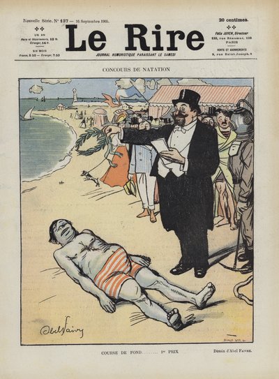 Zwemwedstrijd. Illustratie voor Le Rire door Jules Abel Faivre