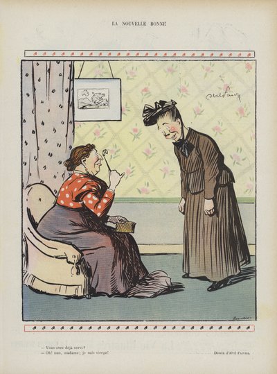 De nieuwe dienstmeid. Illustratie voor Le Rire door Jules Abel Faivre