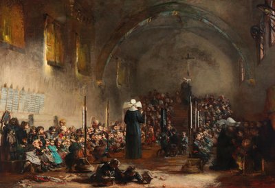 Een kleuterschool in een klooster, 1876 door Jules Alexandre Patrouillard Degrave