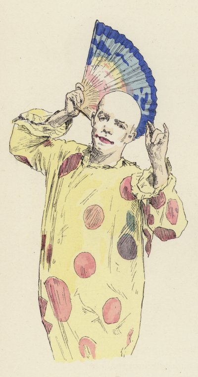 Clown met een waaier door Jules Arsene (after) Garnier