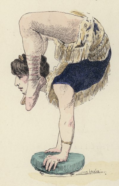 Vrouwelijke gymnast doet handstand door Jules Arsene (after) Garnier