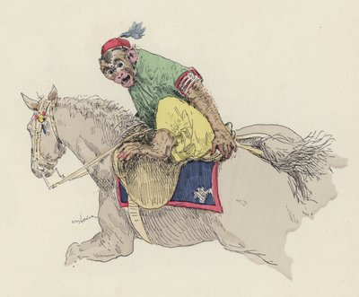 Aap rijdend op een paard door Jules Arsene (after) Garnier