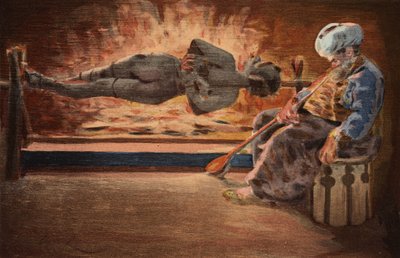 Panurge wordt bewaakt door een Turk die in slaap is gevallen. Pantagruel. Illustratie van Jules Garnier. In "Rabelais et l