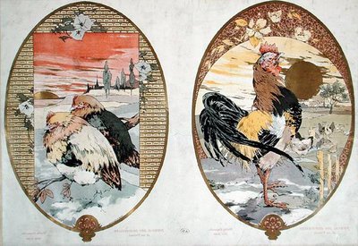 Haan en kuikens, ontwerp voor een scherm, ca. 1900 door Jules Auguste Habert Dys