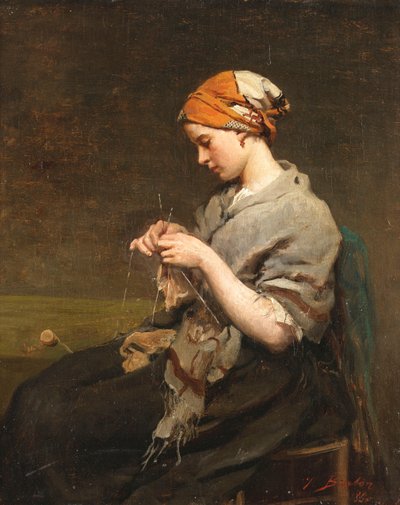 Meisje aan het breien door Jules Breton