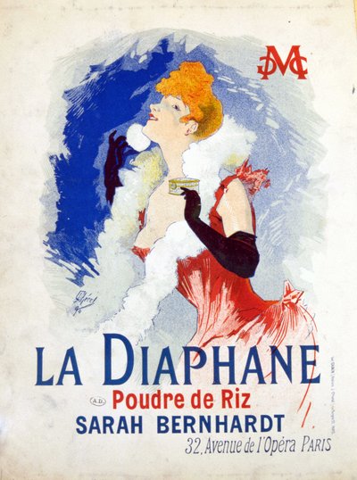 Reclame voor "La Diaphane: Rijstpoeder" Henriette Rosine Bernard, ook bekend als Sarah Bernhardt door Jules Cheret