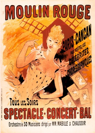 Reclame voor de Moulin Rouge en de Cancan-dansers door Jules Cheret
