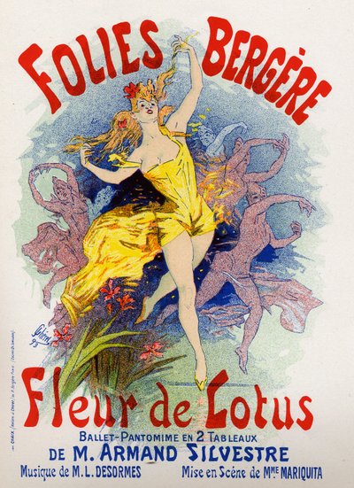 Kunst. Vermaak. Lotus bloem, ballet in de Folies Bergeres, Parijs. Poster door Jules Cheret, Frankrijk door Jules Cheret