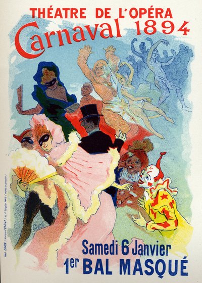 Kunst. Vermaak. Gemaskerd bal in de Opera van Parijs voor het carnaval. Poster door Jules Cheret, Frankrijk door Jules Cheret