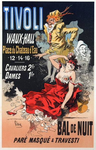 Kunst. Vermaak. Masqueradebal in het Tivoli Waux Hall, Parijs. Poster door Jules Cheret, Frankrijk, ca. 1870 door Jules Cheret