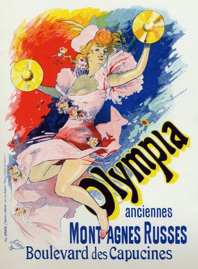 Kunst. Amusement. Olympia, muziekhal in Parijs. Poster door Jules Cheret, Frankrijk door Jules Cheret