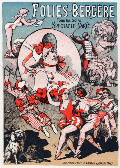 Kunst. Vermaak. Show in de Folies Bergeres, Parijs. Poster door Jules Cheret, Frankrijk door Jules Cheret