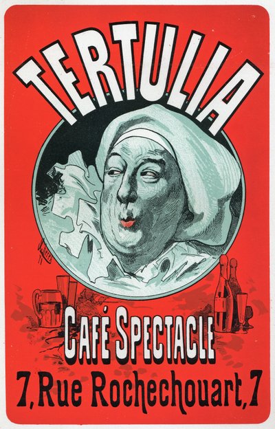 Kunst. Vermaak. Tertulia, show in het Cafe Spectacle, Parijs. Poster door Jules Cheret, ca. 1870 door Jules Cheret