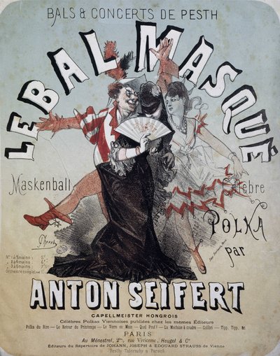 Bal en concert van Pesth: het gemaskerde bal (Maskenball, beroemde polka door Anton Seifert) - poster door Jules Cheret, n.d. door Jules Cheret