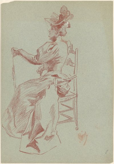 Elegante dame zittend in een stoel door Jules Cheret