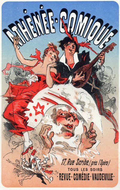 Vermaak. Het Athenee Comique, theater in Parijs. Poster door Jules Cheret, Frankrijk, ca. 1870-80 door Jules Cheret