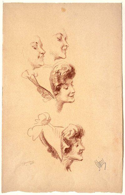 Vier Studien eines Frauenkopfes door Jules Cheret