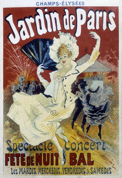 Jardin de Paris: show, concert, nachtfeest en bal - poster door Jules Chéret, eind 19e eeuw door Jules Cheret