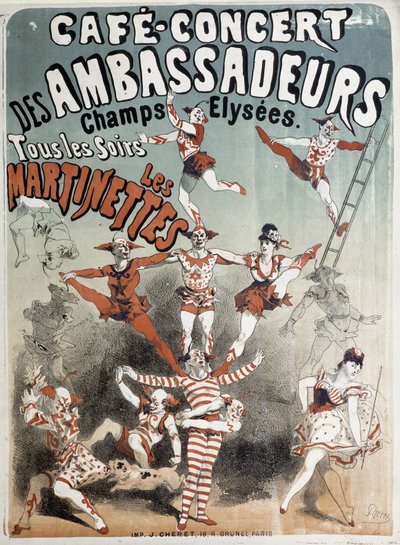 Les Martinettes au Cafe-Concert des Ambassadeurs - Poster door Jules Cheret, eind 19e eeuw door Jules Cheret