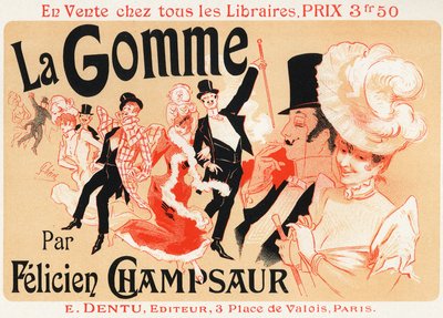 Levensstijl. Bal in Parijs. Poster door Jules Cheret voor het stuk: La Gomme, door Felicien Champsaur, ca.1889. (poster) door Jules Cheret