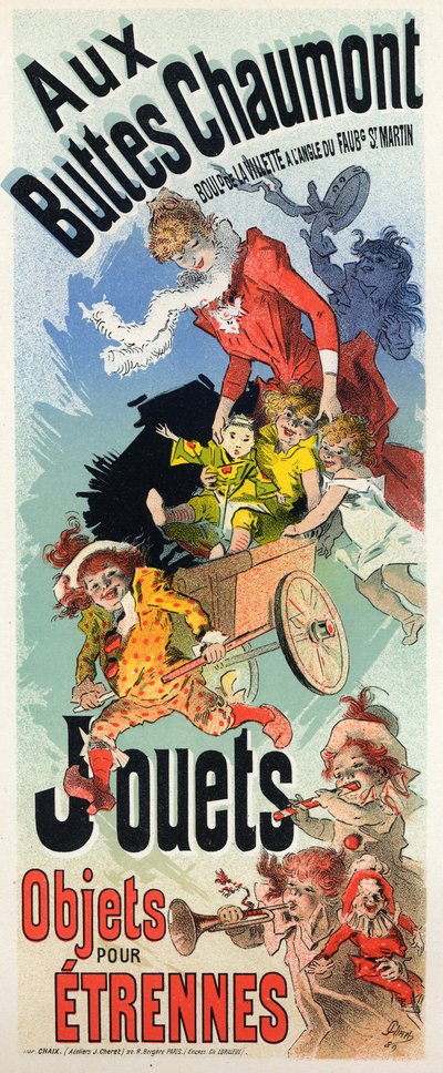 Levensstijl. De Buttes Chaumont speelgoedwinkel. Poster door Jules Cheret, Frankrijk, ca. 1890 door Jules Cheret