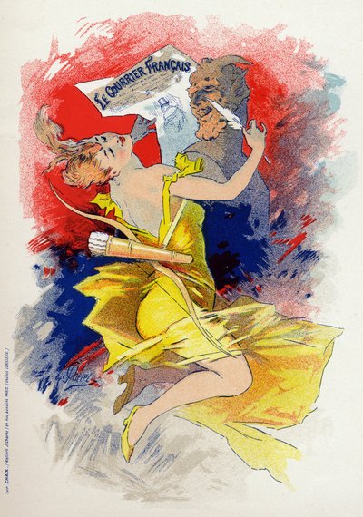 Literatuur. De krant Le Courrier Francais. Allegorie door Jules Cheret, Frankrijk, ca. 1890 door Jules Cheret