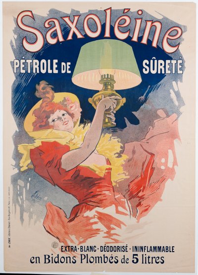 Poster die "Saxoleine" adverteert, veiligheidslampolie door Jules Cheret