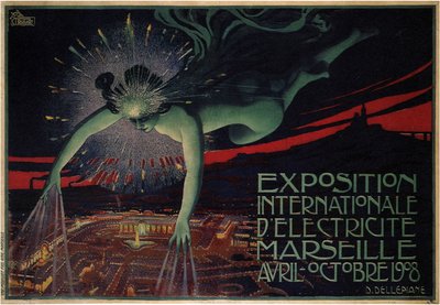 Poster gemaakt voor de Internationale tentoonstelling van elektriciteit in 1908 door Jules Cheret