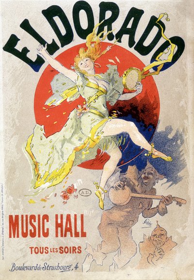 Poster voor de Music Hall elke avond gepland in het Eldorado Theater, boulevard de Strasbourg in Parijs. Rond 1900 (lithografie) door Jules Cheret