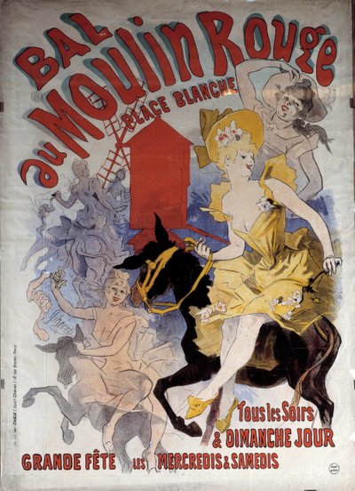 Rode molen bal witte plaats. Poster door Jules Cheret (1836 - 1932) door Jules Cheret