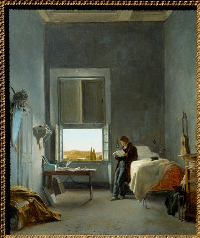De kunstenaar in zijn kamer in de Villa Medicis door Jules Coignet