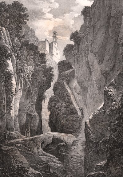 Vallei van de molens in Sorrento, Campania, Italië, lithografie door Villeneuve naar tekening van Jules Coignet door Jules Coignet