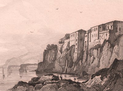 Uitzicht op Sorrento met huis van Torquato Tasso, Campania, Italië, staalgravure door Sauvage naar tekening van Jules Coignet door Jules Coignet