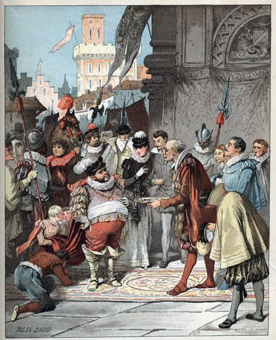 Sancho Panza benoemd tot gouverneur van het eiland Barataria - Illustratie van Jules David uit 