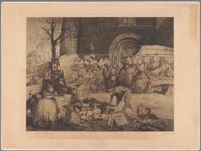 Gezicht op een markt in Vlaanderen door Jules De Bruycker (signed by artist)