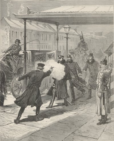 De Moord op Graaf Mikhail Loris-Melikov. Uit Le Monde Illustré, 1880 door Jules Descartes Férat