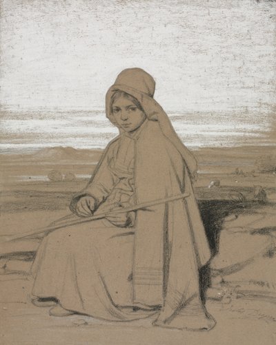 Een Zittende Herderin door Jules Dupré