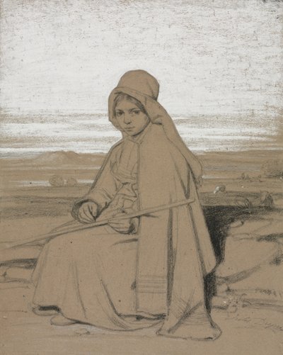 Een zittende herderin, 1800s door Jules Dupré