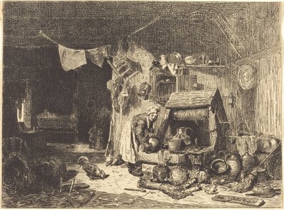 Interieur van een boerderij door Jules Dupré