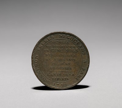 Medaille: Vijf Sols uitgegeven door Monneron Brothers, Parijs, 1792 keerzijde door Jules Dupré