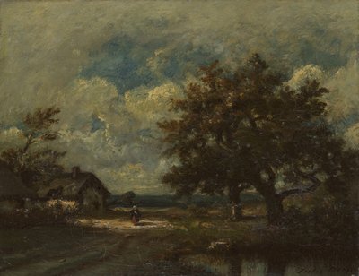 Het huisje bij de weg, stormachtige lucht, ca. 1860 door Jules Dupré