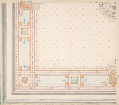 Ontwerp voor een plafond (recto), metingen met ontwerpcode (verso), tweede helft 19e eeuw. Makers: Jules-Edmond-Charles Lachaise, Eugène-Pierre Gourdet door Jules Edmond Charles Lachaise and Eugène Pierre Gourdet